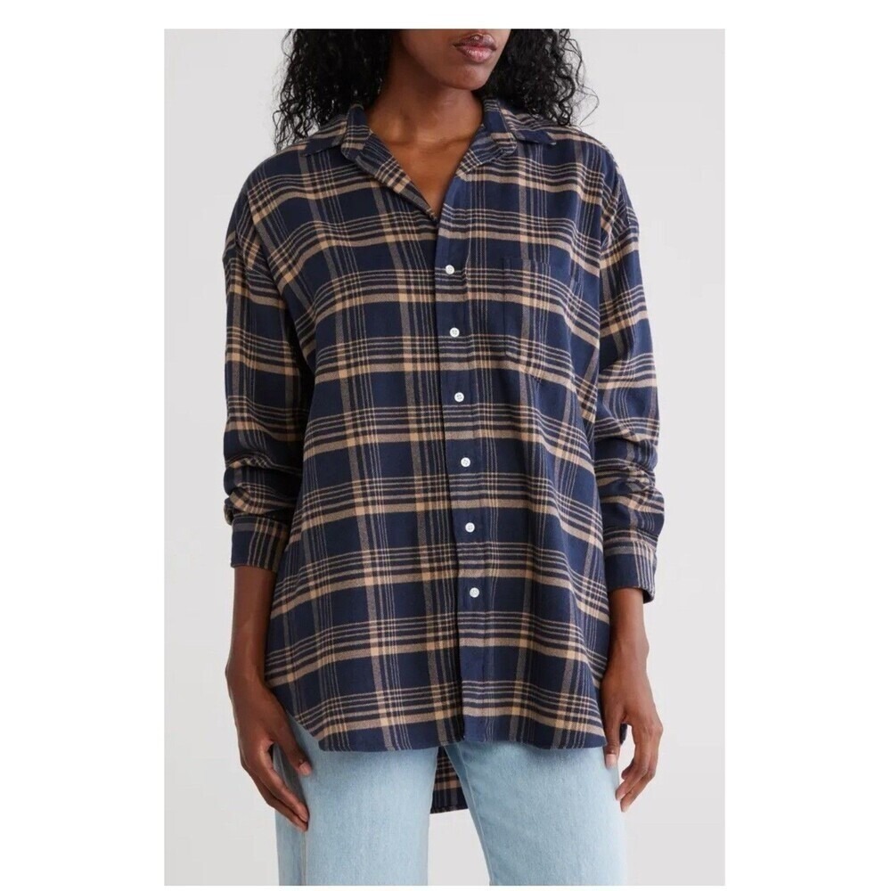 FRANK & EILEEN Shirley Plaid Oversized Button-Up Shirt Size‎ XXS Blue NEW Fall